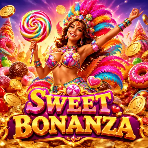 Tela do slot Sweet Bonanza com doces e multiplicadores